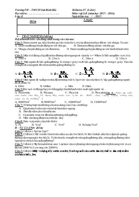 Kiểm tra 45 phút (Lần 1) Môn Vật lý 8 (năm học 2015  2016) Trường TH  THCS Vĩnh Bình Bắc